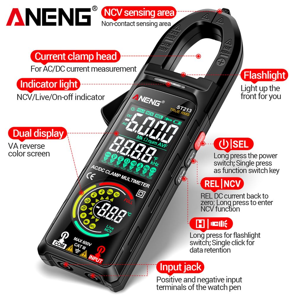 Amazon.co.jp: ST213 デジタルクランプメーター DC/AC 電流 6000